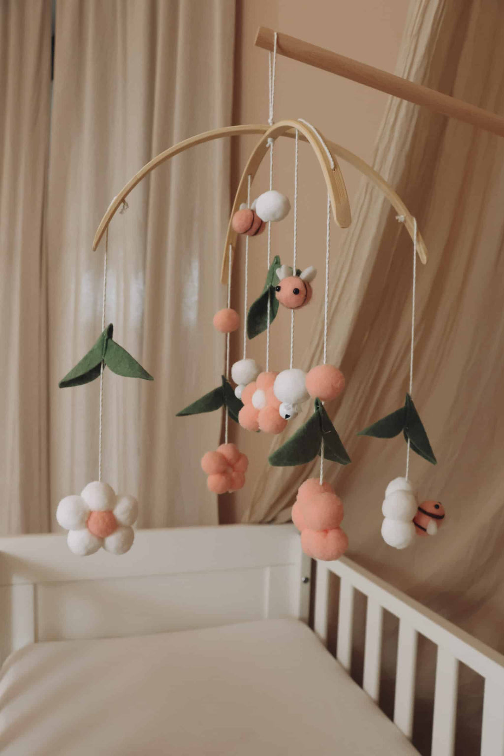 Handmade Pink Bee & Flower Baby Mobile
