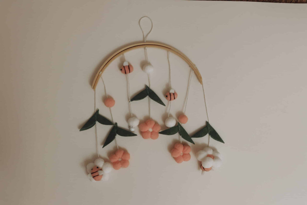 Handmade Pink Bee & Flower Baby Mobile