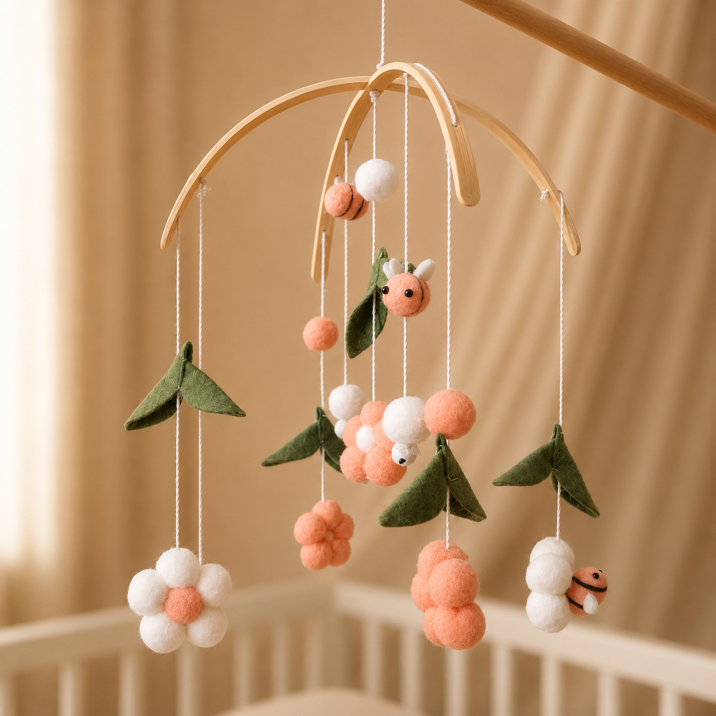 Handmade Pink Bee & Flower Baby Mobile