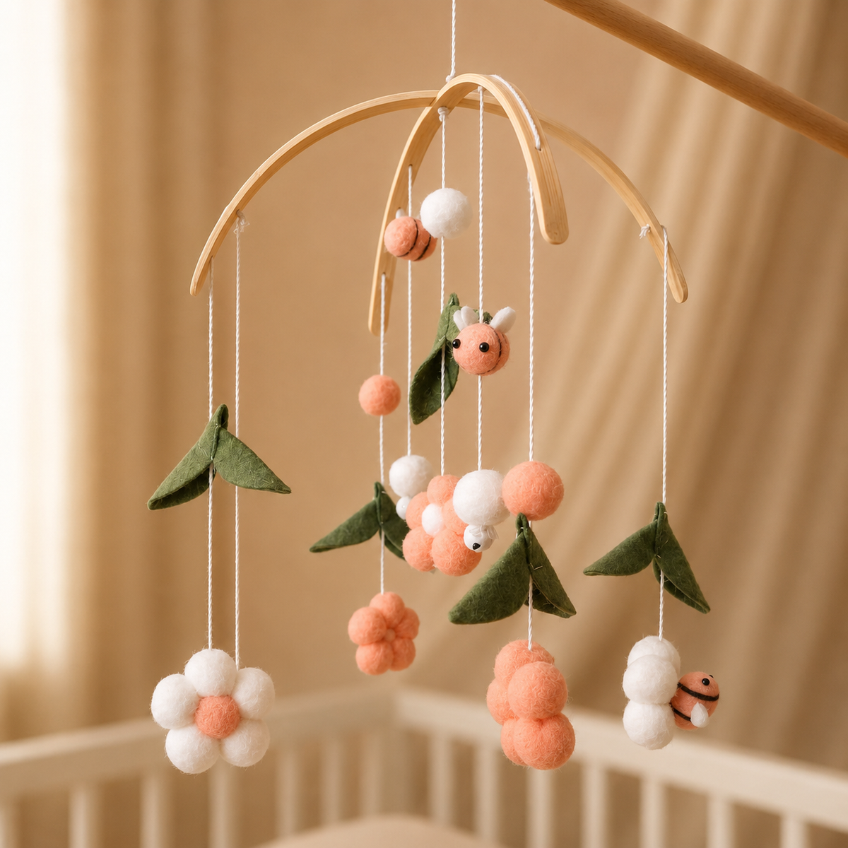 Handmade Pink Bee & Flower Baby Mobile