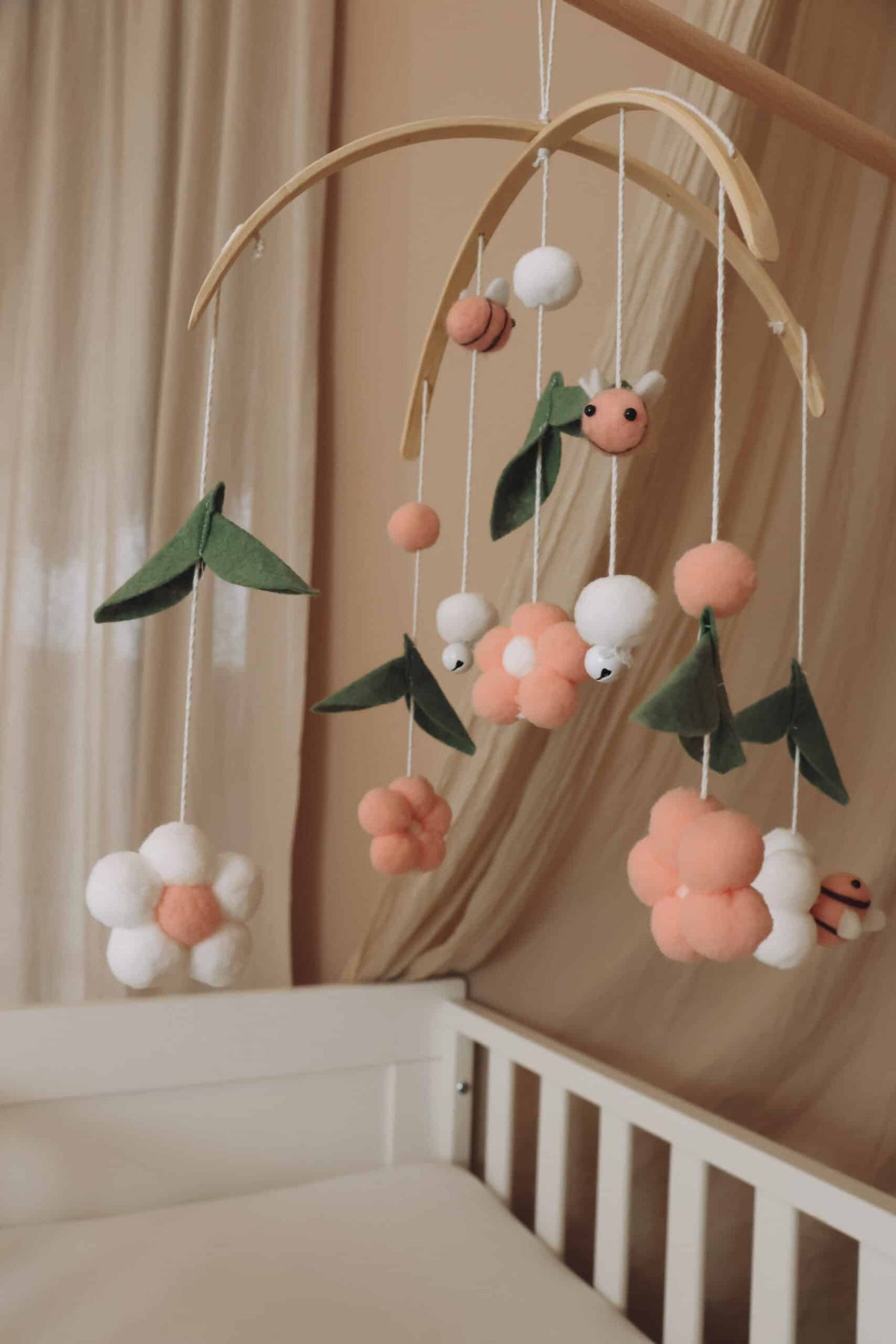 Handmade Pink Bee & Flower Baby Mobile